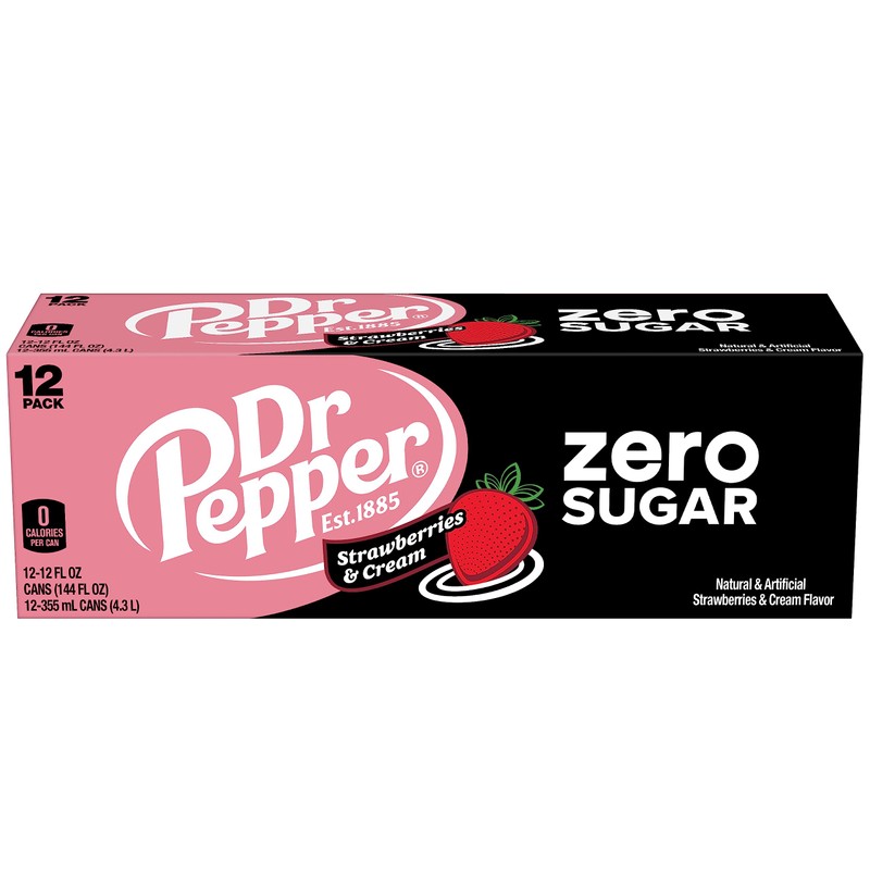 Dr Pepper Zero Strawberries and Cream Soda, 12 fl oz