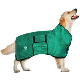 Dry Paws Ultra Absorbent Dog Bathrobe - Comfortable & Quick Dry Puppy Robe - Warm & Lightweight Dog Drying Coat with Adjustable Strap - Green Extra Large (XL)