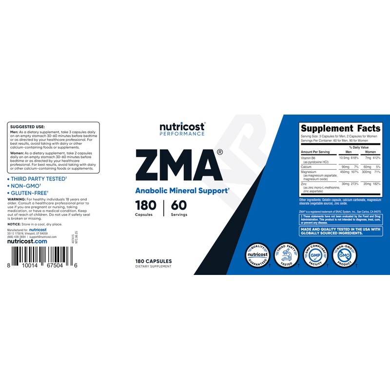 Nutricost ZMA 180 Capsules (3 Bottles)