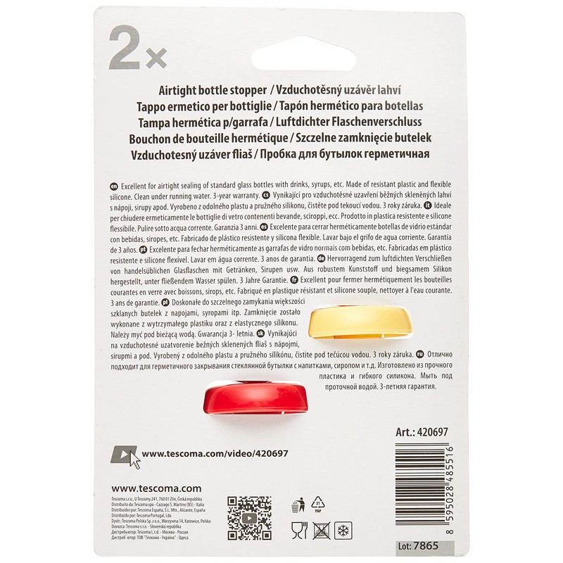 Tescoma TAPON HERMETICO para BOTELLAS Presto, 2 PZS, Kunststoff, Yellow/Red,