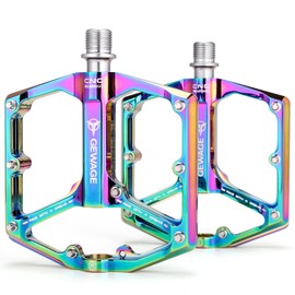 Road/Mountain Bike Pedals - 3 Bearings Bicycle Pedals - 9/16” CNC Machined Flat Pedals with Removable Anti-Skid Nails (Rainbow)