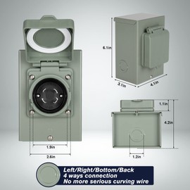 PAULINN 30A Generator Power Inlet Box NEMA 3R Generator Outlet Box for Outdoor Receptacle, 4 Prone, PB30, L14-30P, 125/250 Volt, 7500W 30 Amp Generator Transfer Switch, Weatherproof, ETL Listed