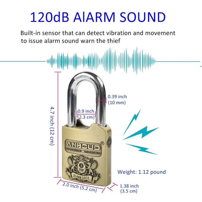 Alarm Padlock - Anti-Theft Heavy Duty Security Alarm Lock -