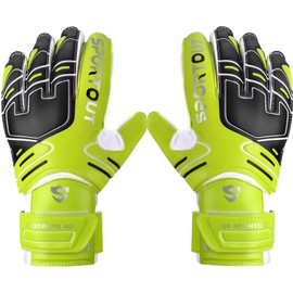 SPORTOUT Goalkeeper Gloves Kids, Football Gloves,Goalie Gloves Youth Adult with Finger Protection & 4mm Latex to Give Protection to Prevent Injuries (Green, 9)