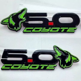 AMP Lime Green Howling Coyote 5.0 Fender Emblems Fits 15-24 Mustang, F150, Coyote