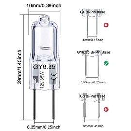 GY6.35 Light Bulbs, 12V 35W Crystal Clear Halogen Bulb 2 Pin, T4 JC Bi-Pin Base G6.35 Capsule Bulb, Dimmable, 2700K Warm White, 2 Prong Light Bulb for Pendant Light, Microwave Oven, Table Lamp, 2Pcs
