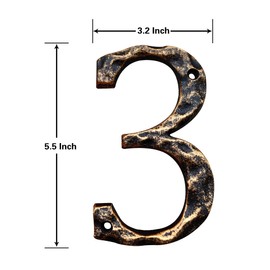 5.5 Inch House Numbers & Letters, Highly Visible Cast Iron Metal Home Address Number for Street Office Mailbox, Antique Brass (Number 3)