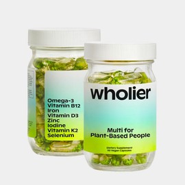 wholier Multivitamin for Plant-Based People, Vegan Essential Vitamins, Minerals + Omega-3s