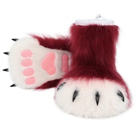 hbbhml Furry Faux Fur Shoes Animal Cat Fox Paw Slippers Fursuit Plush Fuzzy Fluffy Warm Claw Boots Costume Accessories