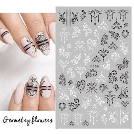 SONGJIE Lace Flowers Nail Stickers,5Pcs Valentine Wedding Nail Decals White Black Lace Floral Nail 3D Stickers Leaf Flower Butterfly Elegant Wedding Nail Design Manicure Décor