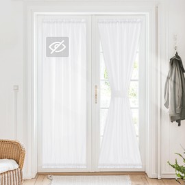 RYB HOME Sheer French Door Curtains for Door Window, Privacy Non-See-Through Light Filtering Rod Pocket Sidelight Curtain with Tie-Back for Kitchen & Bedroom, Pure White, 36W x 72L Inches, 1 Panel