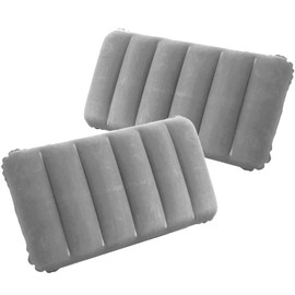 Pack of 2 Inflatable Pillows, Inflatable Camping Cushion, Comfortable Travel Pillow for Car, Beach Pillow, Flocking Pillow, Neck Pillow, Inflatable Beach Pillow, for Office, Outdoor, Hiking (Grey)