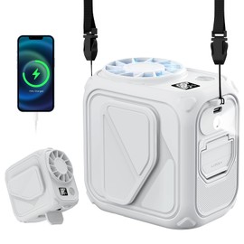 Portable Waist Fan Rechargeable,10000mAh Mini Neck Fan With AI Chip,5 Speeds Strong Airflow,Max 20H Working Time,LED Light,Personal Clip Belt Fan for Outdoor,Traveling,Jobsite(White).