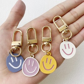 SWJEWEL Happy Face Keychain 4pcs Happy Expression Blue White Pink Yellow Key Chain Car Key Ring Pendant for Women