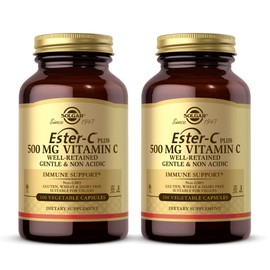 Solgar Ester-C Plus 500 mg Vitamin C (Ascorbate Complex), 100 Vegetable Capsules - Pack of 2 - Gentle & Non Acidic - Antioxidant & Immune Support - Non-GMO, Vegan, Gluten Free - 200 Total Servings