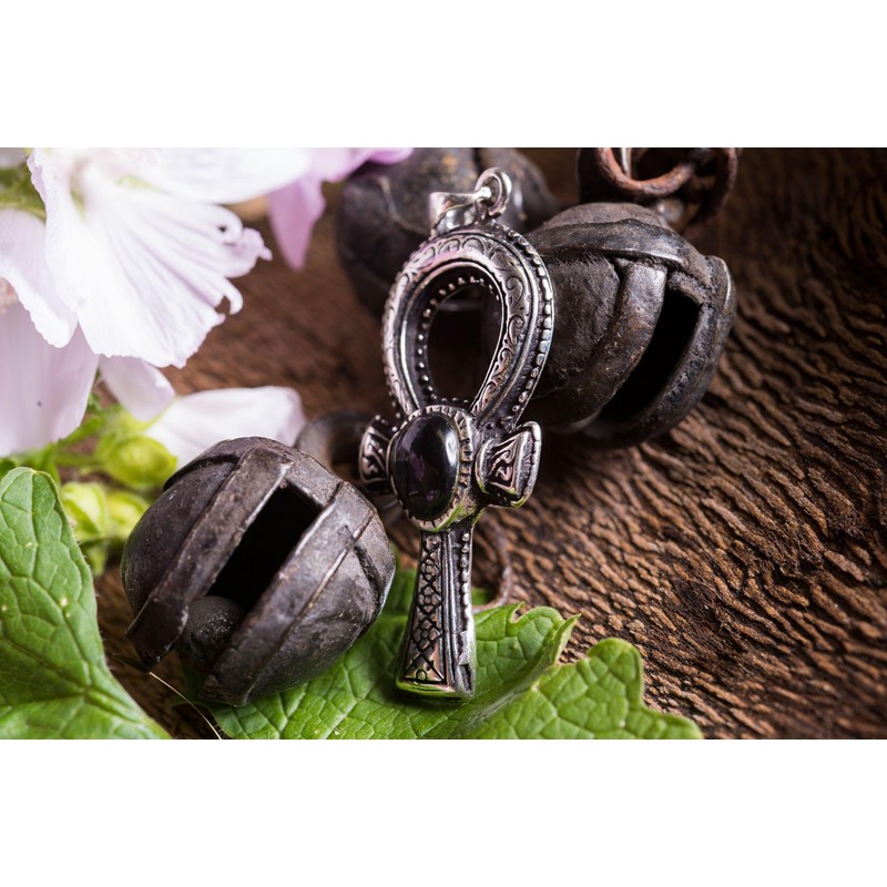 Windalf Schmuck Anhänger ANKH 4.7 cm Schwarzer Onyx Symbolschmuck 925
