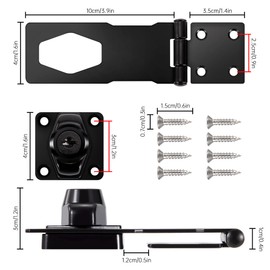 Hasp Lockable, Safety Hasp with Lock, 4 Inch Stainless Steel Hasp with Key, Device Cabinet Lock for Doors, Wooden Box, Garage Door (Black)