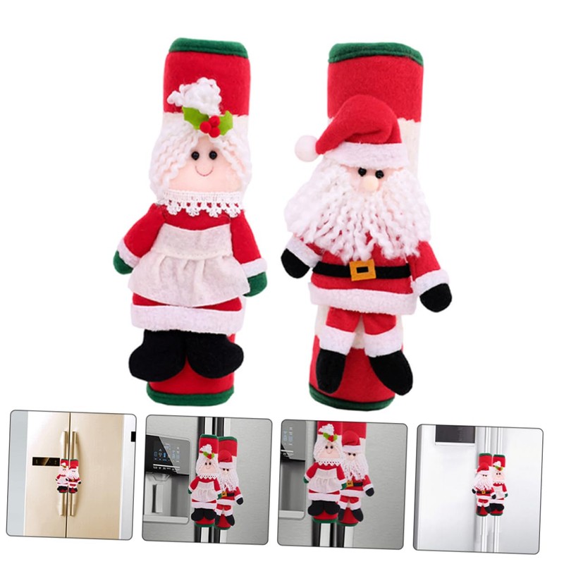 TEHAUX 4pcs Santa Claus Fridge Handle Covers Christmas Kitchen Decorations
