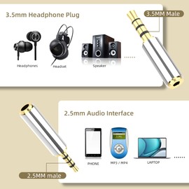 2.5mm to 3.5mm adapter, 3.5mm Male to 2.5mm Female/2.5mm Male to 3.5mm Female Stereo Audio Adapter, 3.5mm Male to Male Stereo Audio Connector Gold Plated Compatible for Smartphones, Mic (3-in-1 Pack)