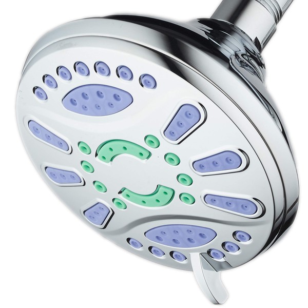 AquaStar Elite High-Pressure 6-setting Extra-Large Luxury Spa Shower Head with Antimicrobial Anti-Clog Jets. Inhibits Growth of Mold, Mildew & Bacteria! / Solid Brass Ball Join / All Chrome Finish
