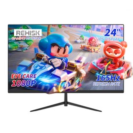 ReHisk 24 inch Monitor FHD 1080P IPS Gaming Monitor with 165Hz, HDMI VGA Ports VESA Compatible, Tilt Adjustable, Borderless Design, Multi-Screen Capability, AMD FreeSync, Build-in Speakers