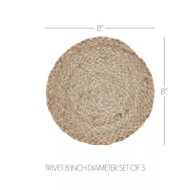 VHC Brands Natural Jute Trivet 8 inch Diameter Set of 3 Country Primitive Rustic Jute