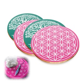 Hugwish Set of 4 Flower of Life Wood for Meditation (15 x 15 cm), Tree of Life for Charging Divination Stones and Pendulums, Flower of Life Decoration