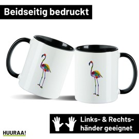 Huuraa Kaffeetasse Flamingo Colorful Geschenk 330ml Schwarz Flamingo Präsent