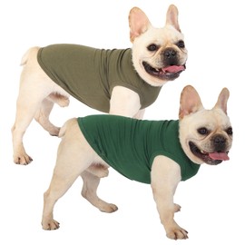 Sychien Dog Plain Shirts,Solid Dogs Clothes,Lightweight Stretchy Tee Shirt,Sleeveless Blank Puppy Chihuahua Cats Samll Costumes,Army & Deep Green XS