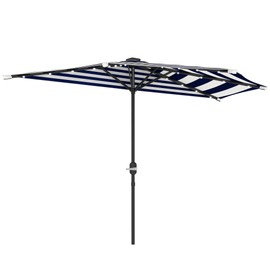 Outsunny Half Outdoor Patio Umbrella, UPF 30+ Small Vented Half Patio Umbrella with Crank 8 Ribs for Balcony Porch Garden Deck Poolside, Navy Blue