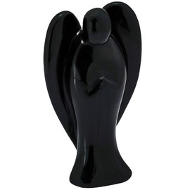 KYEYGWO Angel Gemstone Crystal Guardian Angel Figures, Pocket Angel Peace Angel Lucky Charm Reiki Fengshui Decoration 7 cm, Obsidian
