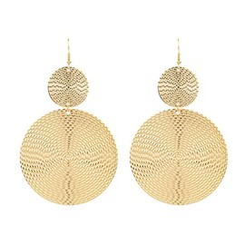 Large Geometric Double Round Disc Dangle Drop Earrings Minimalist Irregular Texture Big Circle Teardrop Earrings for Women Jewelry Gift-gold circle