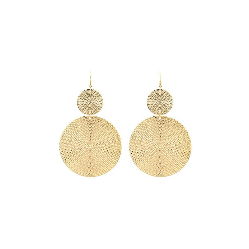 Large Geometric Double Round Disc Dangle Drop Earrings Minimalist Irregular