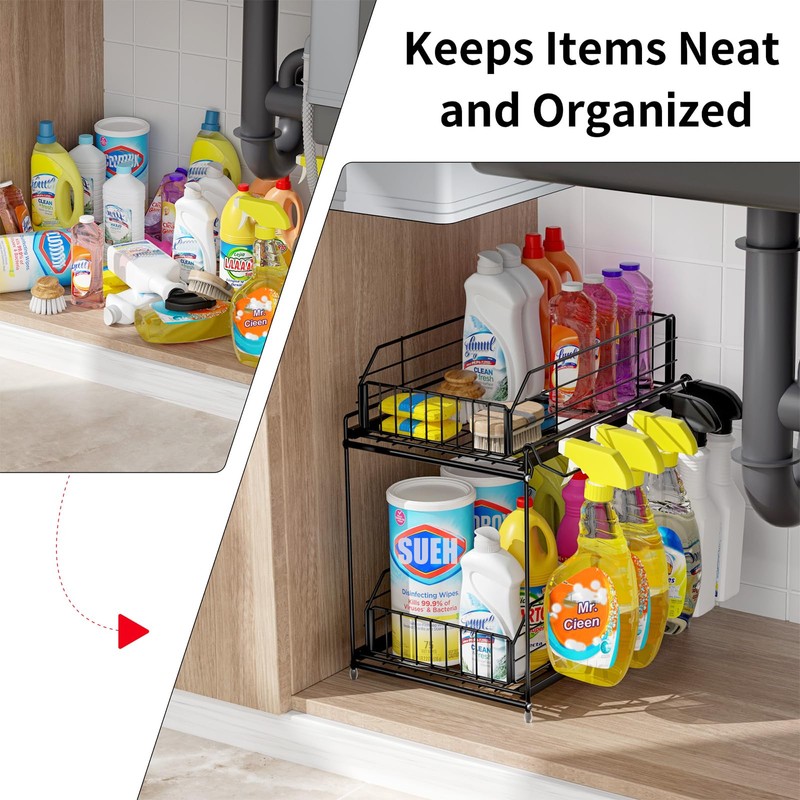 SUEH DESIGN Under Sink Organizer, 2 Tier Bathroom Cabinet Organizer