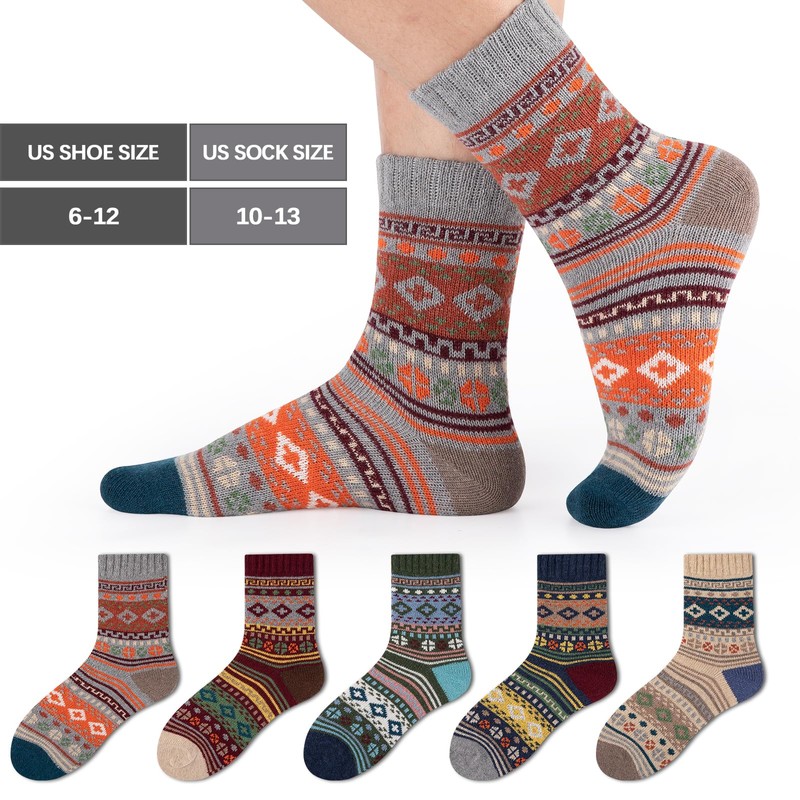 COOPLUS Warm Wool Socks Mens Winter Thermal Thick Crew Cold
