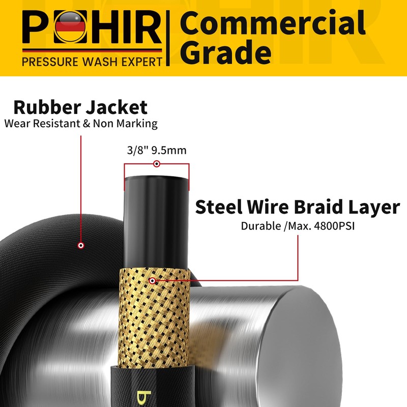 POHIR 5FT Pressure Washer Whip Hose 4800psi 3/8'' Steel Wire