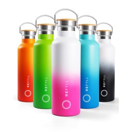 REFYLL "colorFYLL" Stainless Steel Drinking Bottle, 750 ml, Thermal Bottle for School, Children, Work, Water Bottle, Leak-Proof + BPA-Free, Pink & White