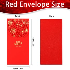 20 Pcs Chinese New Year Red Envelopes, 3.4 x 7 Inches Large 福 Hong Bao Lucky Money Cash Envelopes, Elegant Floral Design Red Packets Lai See for Spring Festival, Lunar New Year, Weddings, Birthdays