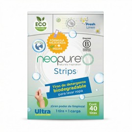 NEOPURE STRIPS Hojas Detergente Biodegradable en Tiras Edición Limitada Aroma Fresh Linen 1 Sobre con 40 Tiras 1 Carga por Tira Fácil de Usar
