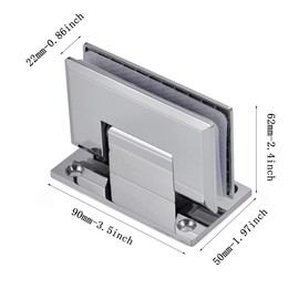 Ranbo Heavy Duty 90 Degree Shower Glass Door Hinge, Solid 5mm 304 Stainless Steel, Wall-to-Glass Mount,for 5/16"-1/2" (8mm-12mm) Frameless Doors, One-Piece Precision Cast, Polished Chrome, 1 PC