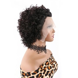 Yiifiulyn Pixie Cut Human Hair Wig for Black Women, Small Lace Front Wig, Curly Style Pixie Cut Wig (Natural Black)