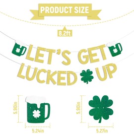 Let's Get Lucked Up Banner - Lucky Shamrock Garland, Lucky Irish, Irish Day Decor, St. Patrick's Day Party Decorations Gold Glitter