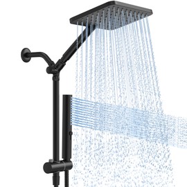 Hombeter High Pressure Rain Shower Head with Handheld Combo, 10 Inch Square Rainfall Showerhead, Adjustable Slide Bar Dual Shower System, 3 Spray Modes, 59" Stainless Steel Hose, Matte Black