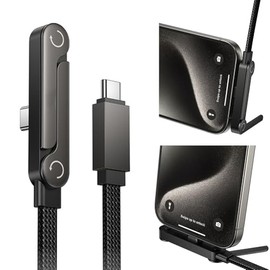 Cable de carga USB C 2 en 1 con soporte invisible, USB C a USB C de 240 W, cable trenzado de carga rápida y soporte para teléfono compatible con iPhon
