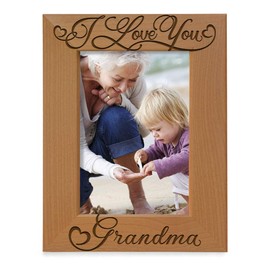 KATE POSH I Love You Grandma, Grandparent's Day, Best Grandma Ever, Grandma & Me, Engraved Natural Wood Picture Frame from Granddaughter, Grandson (5x7 Vertical)