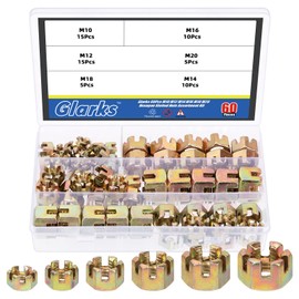 Glarks 60Pcs M10 M12 M14 M16 M18 M20 Hexagon Slotted Nuts Assortment Kit, 6 Size Carbon Steel Hex Castle Nuts for Car Moto Furniture Fasteners Repair