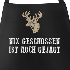MoonWorks BBQ Apron for Men with Saying Fleisch ist mein Gemüse Cotton Apron Kitchen Apron, No bullets black