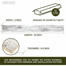SIBERIAN HERITAGE Shiplap Boards for Wall - Reclaimed Wood Planks for Rustic Decor - Set of 12 Barnwood Planks (32 x 4 x 0.3 Inch) - 10.7 Sq Ft in 1 Box - DIY (Nailed or Glued)|… (Whitr)…