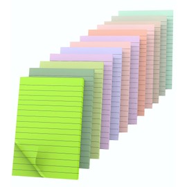 RHAWOM 12 Pads Lined Sticky Notes 4x6, Multi-Coloured Pastel Post Note Ruled, 12 Colors Self -Stick,School Home Office Suppliers (Fresh Colors)