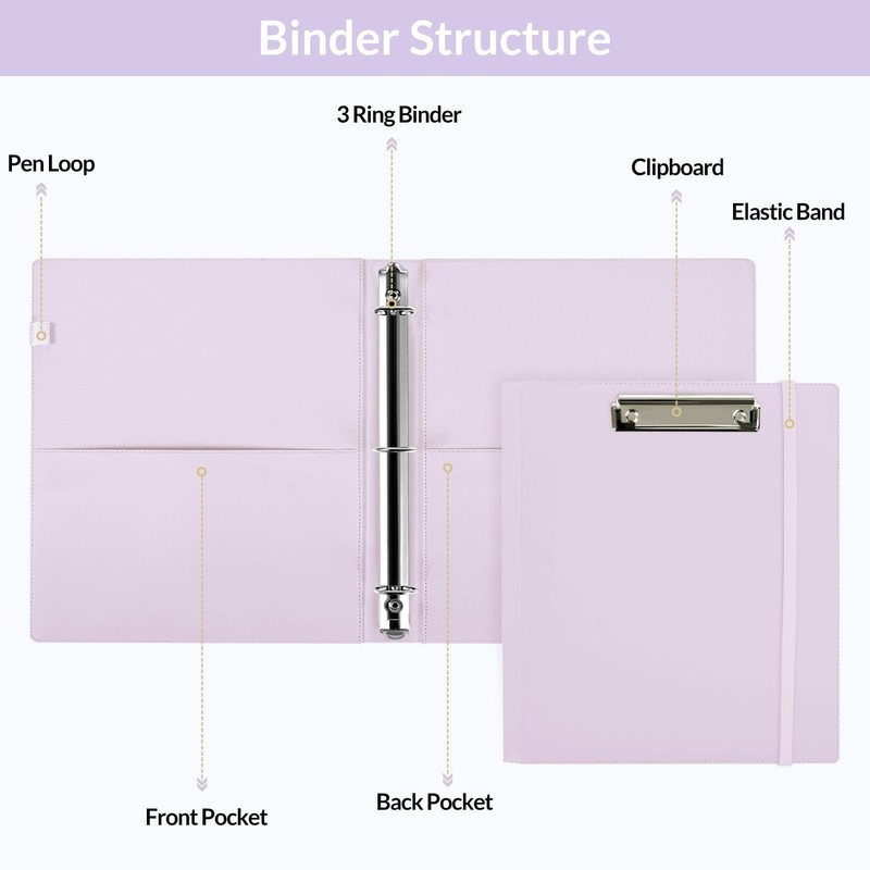 SKYDUE 3 Ring Binder with Clipboard 1 Inch, 13.2" ×